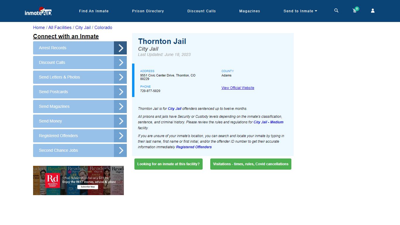 Thornton Jail | Inmate Locator